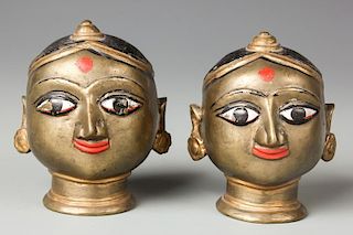 2 Cast Brass Gauri Portrait Busts of Parvati