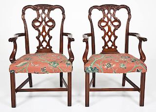 Pair English Chippendale Revival Arm Chairs