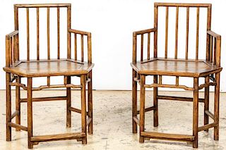 Pair Octagonal Chinese Huali Chairs