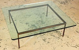 Glass Top Copper Tone Low Table
