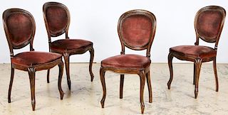 4 Antique French Velvet Upholstered Balloon Back Chairs