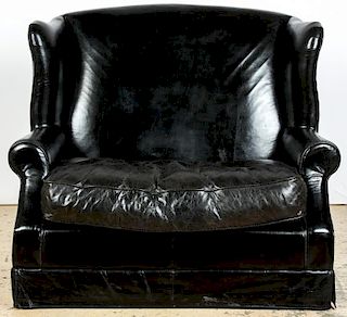 Double Width Leather Wing Back Chair