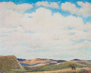 * Gustav Goetsch, (American, 1877-1969), Cow Country, 1960