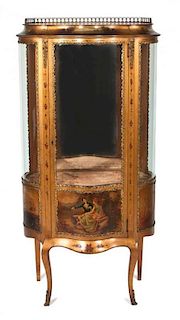 * A Louis XV Style Vernis Martin Vitrine Height 58 x width 27 x depth 13 inches.