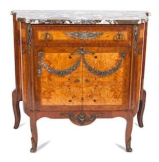 * A Louis XV Style Gilt Metal Mounted Burlwood Cabinet Height 36 x width 38 x depth 19 inches.