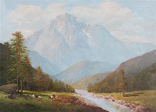 Giuseppe Bonacina, (Italian, b. 1955), Landscape with Cattle