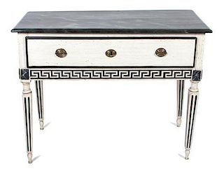 A Neoclassical Painted Console Table Height 32 1/2 x width 42 1/2 x depth 21 inches.