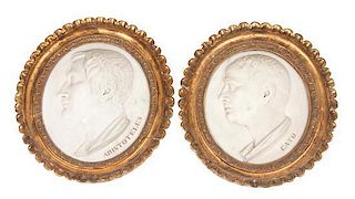 A Pair of Italian Marble Profile Portraits Height of each marble 16 inches.