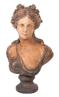 A Terracotta Bust of a Woman Height 28 inches.