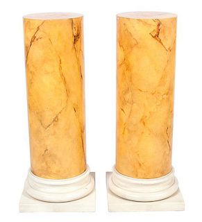 Two Faux Marble Yellow Columns Height 42 inches.