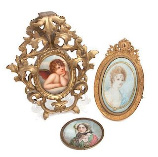 Two Continental Portrait Miniatures Height of largest 8 1/4 inches.