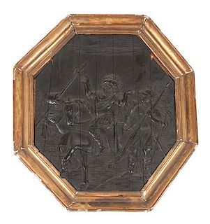 A Continental Carved Wood Plaque Height 13 1/4 x width 11 5/8 inches.
