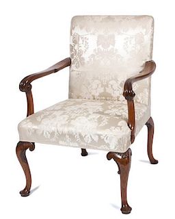 * A Georgian Mahogany Open Armchair Height 37 1/2 inches.