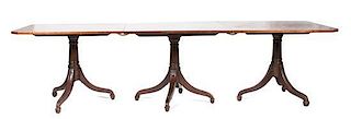 * An English Triple Pedestal Dining Table Height 29 x width 48 x length 114 inches.