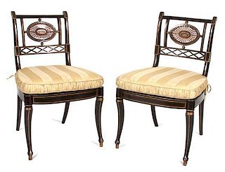 A Pair of Regency Style Painted Chairs Height 33 inches.