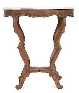 A Victorian Marble Top Parlor Table Height 27 1/2 x width 26 x depth 18 inches.