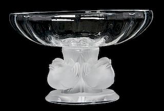 * A Lalique Molded and Frosted Glass Compote Height 3 1/2 x width 5 1/2 inches.