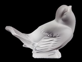 * A Lalique Molded and Frosted Glass Bird Figurine Height 3 1/8 inches.