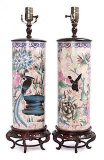A Pair of Chinese Porcelain Hat Stands Height 17 1/2 inches.