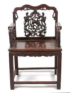 A Chinese Carved Harwood Chair Height 38 1/2 inches.