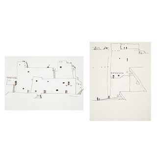 Charles Loloma, Two Pueblo Drawings, ca. 1980s