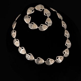 Charles Loloma + Pierre Touraine, Group of Silver Badger Paw Jewelry: Necklace + Bracelet