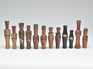 Six duck and goose call sets by various makers.