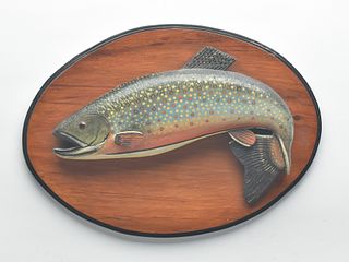 Flip tail trout plaque, Phillippe Sirois, Arrowsic, Maine.