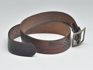 Very rare leather belt and buckle, George Lawrence Company, Portland, Oregon, and stamped so.