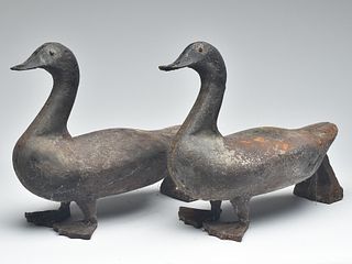 Two Canada geese cast iron andirons.