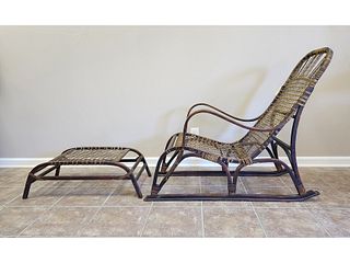 Early bent wood snowshoe inspired lounge chair and ottoman, W.F. Tubbs Company, Norway, Maine.