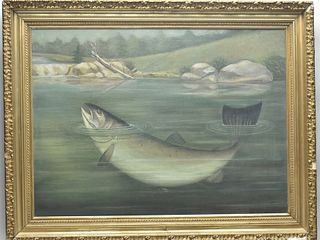 Oil on canvas of a salmon, 1st quarter 20th century.