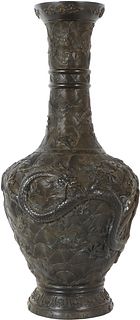 Impressive Chinese Bronze Dragon Tall Vase