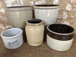 Five Stoneware Crocks