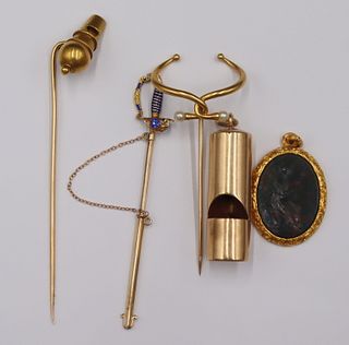JEWELRY. Assorted Gold Stickpins and Pendants.