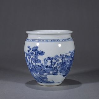 Blue and White Flower Scroll Jar
