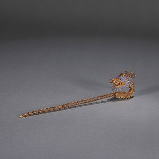 A gilding silver tian-tsui dragon head hairpin