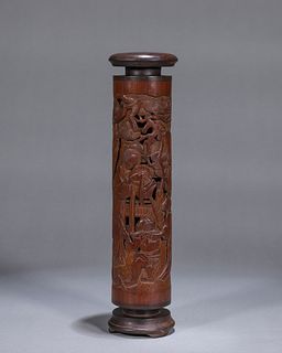 A figure carved  bamboo incense burner