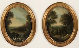 PAIR OF FRAMED ITALIAN OVAL WATERCOLORS ON TIN