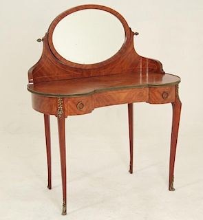 FRENCH LOUIS XV STYLE KIDNEY SHAPED MAHOGANY TABLE COIFFEUSE