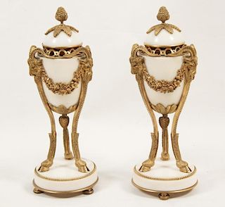 PAIR OF FRENCH REGENCY DORE BRONZE AND MARBLE COUPS