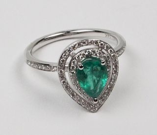 14K WHITE GOLD DIAMOND AND EMERALD LADY'S RING