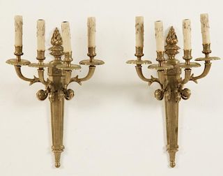 PAIR OF FRENCH POLISHED BRONZE 4 LIGHT WALL SCONCE