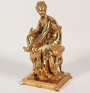 FRENCH DORE BRONZE CLASSICAL SCULPTURE OF A SEATED WOMAN