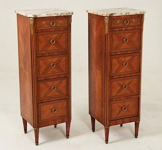PAIR OF LOUIS XV MARQUETRY AND BRONZE MOUNTED COMMODES