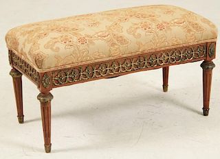 LOUIS XVI STYLE CARVED WALNUT AND BRONZE MOUNTED TABOURET