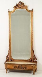 LOUIS XVI STYLE CARVED GILTWOOD PIER MIRROR AND MATCHING CONSOLE