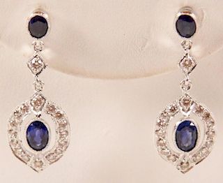 PAIR OF 18K WHITE GOLD DIAMOND AND BLUE SAPPHIRE EARRINGS