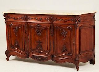 PROVINCIAL LOUIS XV STYLE CARVED WALNUT 3 DOOR BUFFET