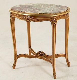 FRENCH LOUIS XV STYLE SERPENTINE MARBLE TOP SALON TABLE
